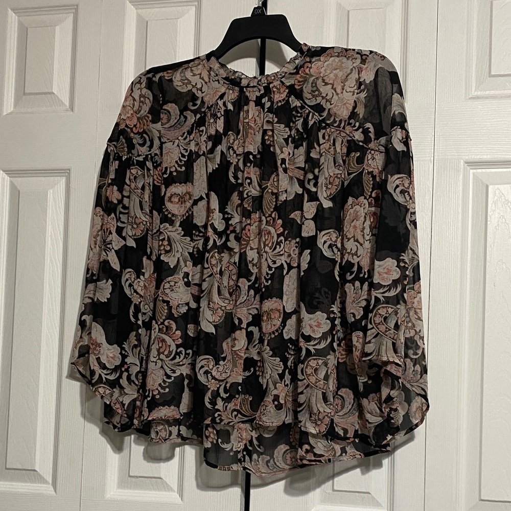 Floral Chiffon Blouse - Black and Pink
